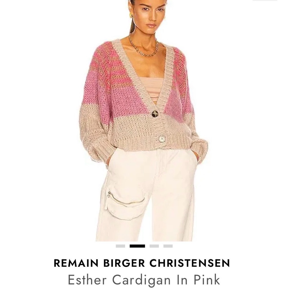 Remain Birger Christensen Esther Pink & Beige V-Neck Cardigan